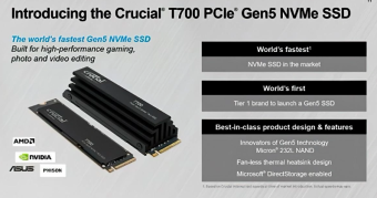 英睿达T700 PCIe 5.0 SSD更多参数曝光 采用PCIe 5.0 x4接口和M.2 2280规格
