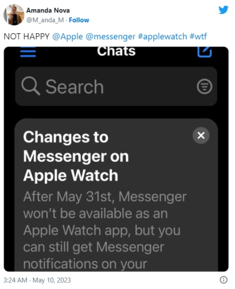 Meta宣布Facebook Messenger Apple Watch应用5月底停用 用户将无法通过手腕回复消息