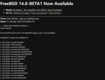 FreeBSD 14 Beta 1发布 新增 