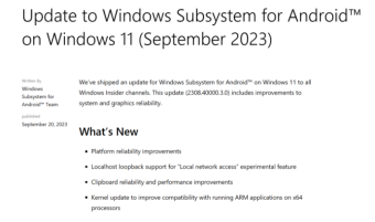 微软Win11安卓子系统WSA 2308.40000.3.0更新推送下载 剪贴板可靠性和性能改进