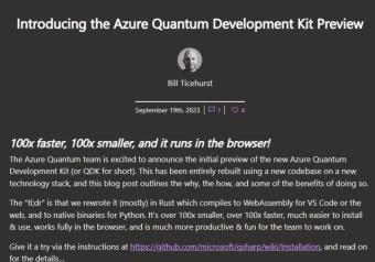 微软用Rust语言重写Azure Quantum开发工具 整体安装和开发流程更容易