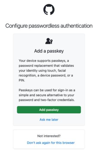 GitHub宣布正式推出Passkey功能 所有GitHub用户都可在账号安全设置中启用
