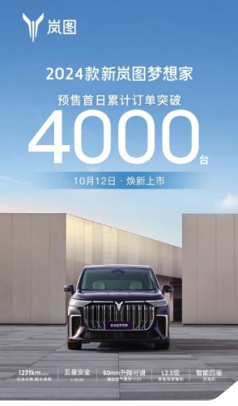 新岚图梦想家预售首日订单超4000台 搭载空气悬架+CDC、具备魔毯功能的新能源MPV
