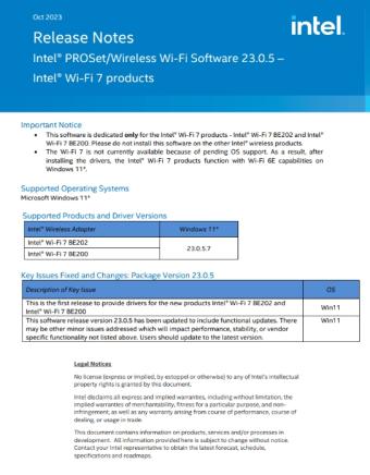 英特尔发布Wi-Fi 7网卡首个Win11驱动 版本号为23.0.5.7