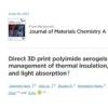 同济大学研究团队研究出了可用于隔热、透气和吸光的协同管理的聚酰亚胺气凝胶3D打印技术